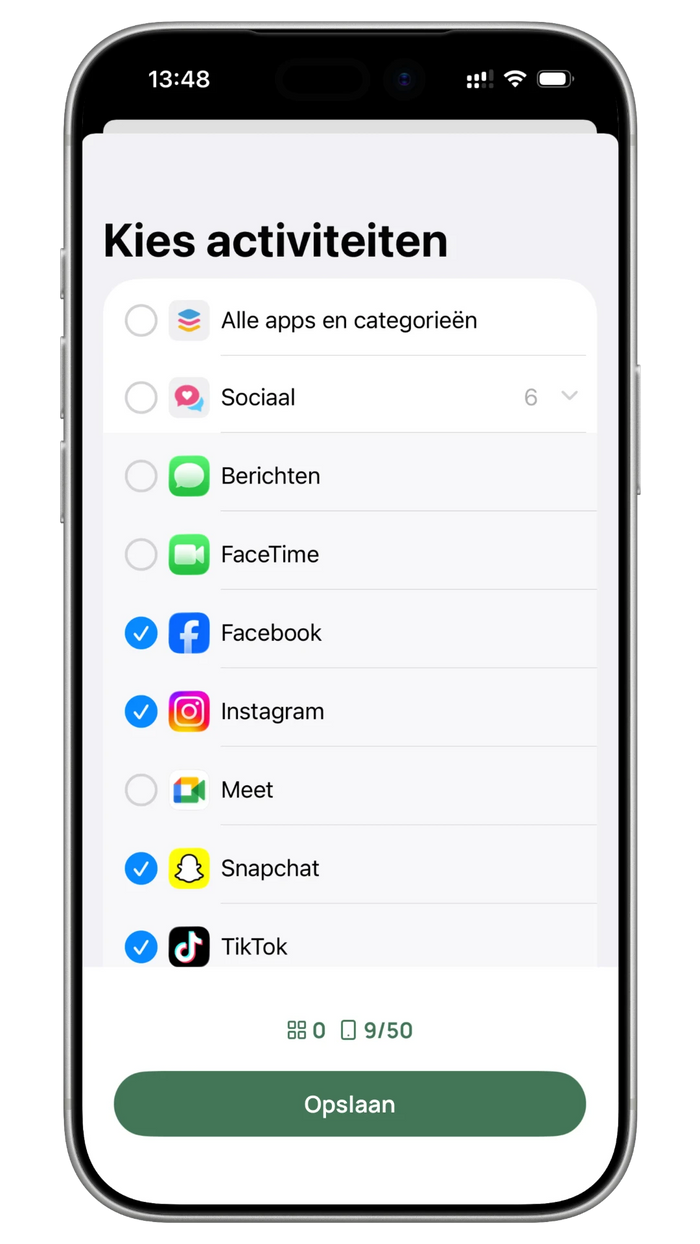 De 6 Years-app met een lijst apps om op slot te zetten